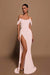 Off-the-shoulder High Slit Sequins Prom Dress Strapless Long Evening Dress