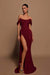 Off-the-shoulder High Slit Sequins Prom Dress Strapless Long Evening Dress