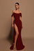 Off-the-shoulder High Slit Sequins Prom Dress Strapless Long Evening Dress