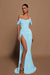 Off-the-shoulder High Slit Sequins Prom Dress Strapless Long Evening Dress