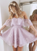 Bridelily A-Line Lace Off-the-Shoulder Sleeveless Short/Mini Dresses Lilac