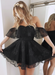 Bridelily A-Line Lace Off-the-Shoulder Sleeveless Short/Mini Dresses Black
