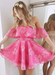 Bridelily A-Line Lace Off-the-Shoulder Sleeveless Short/Mini Dresses Hot Pink