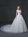 Princess Wedding Dresses Off The Shoulder Lace 3D Flowers Applique Tulle Ivory Long Train Bridal Gown