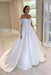 Off-the-Shoulder Lace Long Sleeve Satin Bridal Ball Gown with Chapel Train