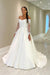 Off-the-Shoulder Lace Long Sleeve Satin Bridal Ball Gown with Chapel Train