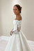 Off-the-Shoulder Lace Long Sleeve Satin Bridal Ball Gown with Chapel Train