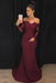 Burgundy Trumpet/Mermaid Off-the-Shoulder Long Sleeves Sweep/Brush Train Lace Stretch Crepe Dresses - Prom Dresses