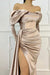 Off-the-Shoulder Long Sleeve Mermaid Prom Dress with Slit