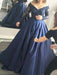 Ball Gown Off-the-Shoulder Long Sleeves Beading Satin Sweep/Brush Train Dresses - Prom Dresses