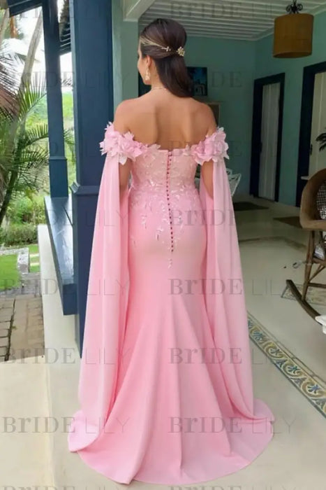 Off-The-Shoulder Mermaid Chiffon Wedding Guest Dresses Long with Appliques - Prom Dresses