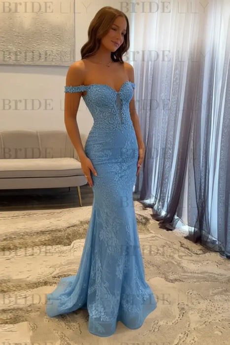 Off-the-Shoulder Mermaid Evening Dress with Lace | Long Prom Dress - Bridelily Off-the-Shoulder Mermaid Evening Dress with Lace | Long Prom Dress - Bridelily