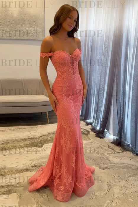 off the shoulder mermaid prom dress Off-the-Shoulder Mermaid Evening Dress with Lace | Long Prom Dress