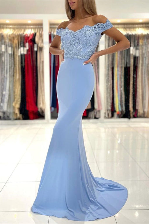 Off-the-Shoulder Mermaid Long Prom Dress Lace Appliques