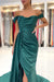 Off-the-Shoulder Mermaid Long Prom Dress Split With Ruffles in Dark Green