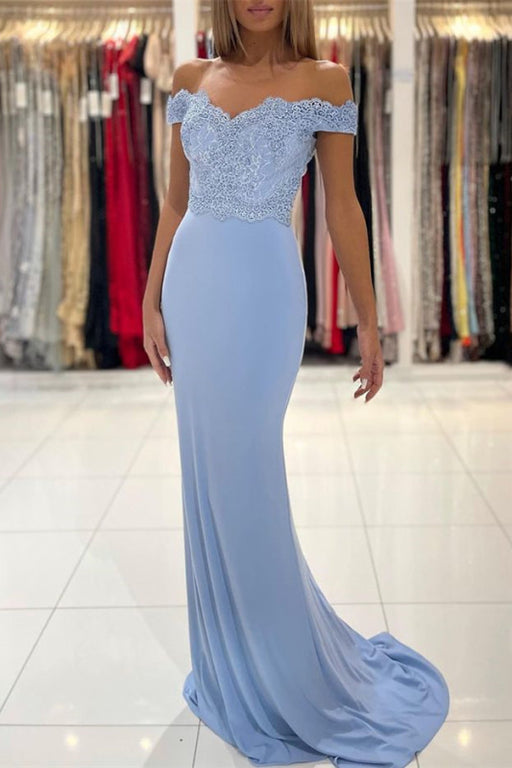 Off-the-Shoulder Mermaid Long Prom Dress With Lace Appliques