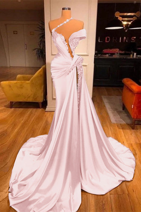 Off-the-Shoulder Mermaid Prom Dress High Split with Long Beadings - Prom Dresses