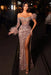 Off-the-Shoulder Mermaid Prom Dress Sequined Evening Dress with Side Split