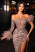 Off-the-Shoulder Mermaid Prom Dress Sequined Evening Dress with Side Split