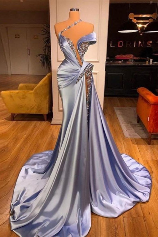 Mermaid Beadings Blush One Shoulder Prom Dress with Split