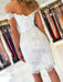Off the Shoulder Mermaid Short White Lace Prom Dresses, Off Shoulder Short White Lace Formal Graduation Homecoming Dresses