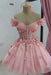 Sparkly Off Shoulder Tulle Homecoming Dresses Short Corset Quinceanera Dress with 3D Flowers