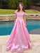 Off-the-Shoulder Pink Satin Prom Dress with 3D Floral Aline Evening Dress