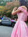 Off-the-Shoulder Pink Satin Prom Dress with 3D Floral Aline Evening Dress