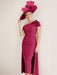 Off-the-Shoulder Pleated Tea-Length Mother of the Bride Dresses with 3D Flower in Sheath/Column Style