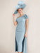 Off-the-Shoulder Pleated Tea-Length Mother of the Bride Dresses with 3D Flower in Sheath/Column Style