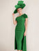 Off-the-Shoulder Pleated Tea-Length Mother of the Bride Dresses with 3D Flower in Sheath/Column Style