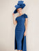 Off-the-Shoulder Pleated Tea-Length Mother of the Bride Dresses with 3D Flower in Sheath/Column Style