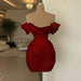 Burgundy Off-the-Shoulder Pleated Satin Tight Homecoming Dress with Beadings