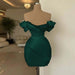 Dark Green Off-the-Shoulder Pleated Satin Tight Homecoming Dress with Beadings