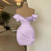Lilac Off-the-Shoulder Pleated Satin Tight Homecoming Dress with Beadings