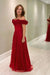 Off-the-Shoulder Red Aline Wedding Guest Dress with Flowers - Prom Dresses