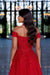 Off-the-Shoulder Red Beadings Evening Prom Dress with Sweep Cape