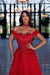Off-the-Shoulder Red Beadings Evening Prom Dress with Sweep Cape