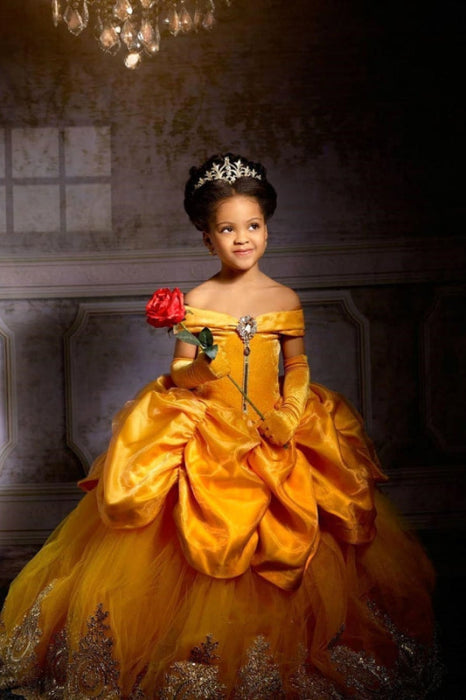 Off-the-Shoulder Ruffle Ball Gown A Line Party Dress Floor Length Birthday Dress for Girls - Flower Girl Dress