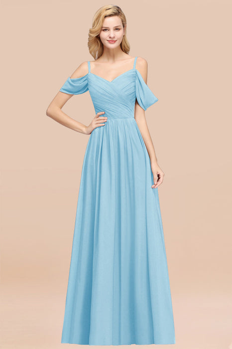 Burgundy Chiffon Bridesmaid Dress | A-Line Off-Shoulder with Straps Bridelily Burgundy Chiffon Bridesmaid Dress | A-Line Off-Shoulder with Straps Bridelily