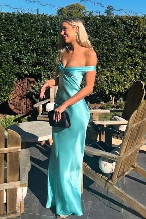 Off-the-Shoulder Ruffle Satin Mermaid Prom Dress