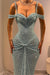 Sparkly Sequins Mermaid Prom Dress Spaghetti Straps Ruffles Evening Gowns