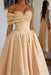 Off Shoulder Sweetheart Ruffles Satin Aline Evening Dress with Pearls