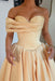 Off Shoulder Sweetheart Ruffles Satin Aline Evening Dress with Pearls