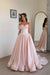 Pearl Pink Off Shoulder Sweetheart Ruffles Satin Aline Evening Dress with Pearls
