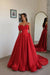 Red Off Shoulder Sweetheart Ruffles Satin Aline Evening Dress with Pearls