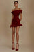 Cute Off-the-Shoulder Ruffles Satin Short Homecoming Dress Sleeveless Prom Dress Burgundy