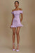 Cute Off-the-Shoulder Ruffles Satin Short Homecoming Dress Sleeveless Prom Dress Lilac