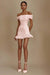 Cute Off-the-Shoulder Ruffles Satin Short Homecoming Dress Sleeveless Prom Dress Pink