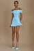 Cute Off-the-Shoulder Ruffles Satin Short Homecoming Dress Sleeveless Prom Dress Sky Blue